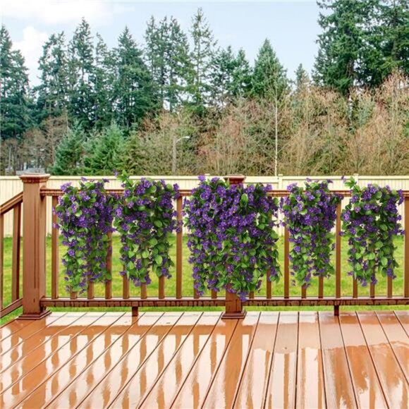 2PCS Artificial Hanging Flowers, Fake Hanging Plants Violet Vines UV Resistant - Picture 3 of 7
